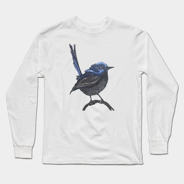 Little Blue Wren Long Sleeve T-Shirt by KrissyK